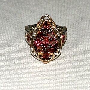 Gems en Vogue Genuine Pink Tourmaline Sterling 18K Gold Accent Designer Ring